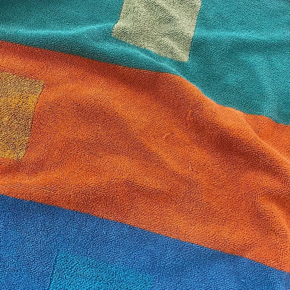 Vintage Royal Terry Beach Towel Colorful Colorblock Stripes 80s 90s 100% Cotton